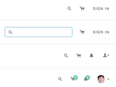 Header activity branding cart colors dropdown menu navigation notifications search settings ui ux