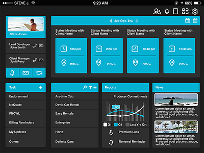 Tablet UI Design black blue contact list contacts dark gray graph mobile design mobile ui mobile ui design stock graph tablet ui design white