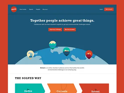 Solved. blue cleantech earth eco finland flat homepage projects red sky solved space