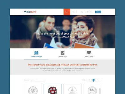 Visit Days Homepage Design design homepage icons logo schedule students ui universities university ux visit days website