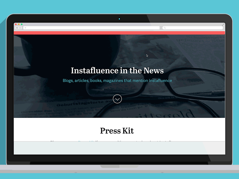 Instafluence-Press page about animation design instafluence instagram photography presentation ui web