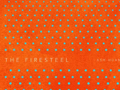 The Firesteel, 9 circles orange patterns sky blue the firesteel watercolor