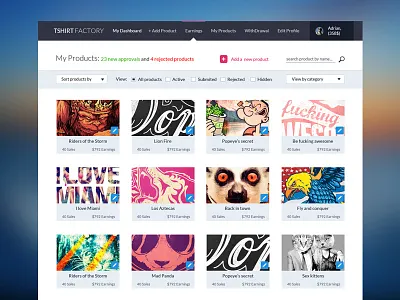 My Products Vendor admin chart clean design ecommerce flat interface minimal navigation products startup web
