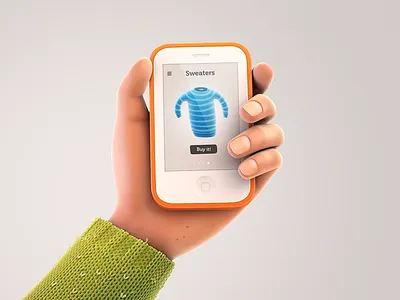Blue striped sweater 3d hand ios iphone render sweater ui