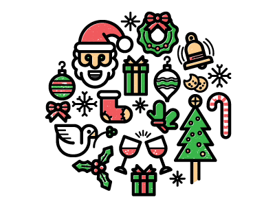 Christmas Icons bell christmas cookies green greeting icons present red santa stocking tree winter