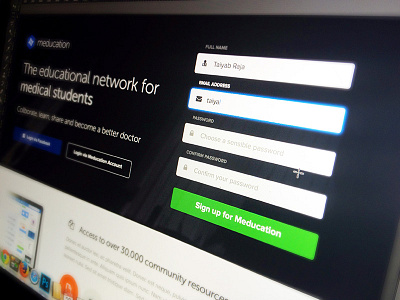 Meducation Landing Page blue buttons clean education form landing page medical meducation network simple
