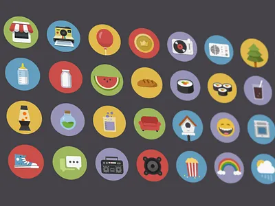 Flatties V3 - 40 Down circle colourful cool flat friendly fun icons
