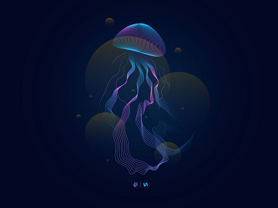 Jellyfish blue dark design glow illustration jellyfish lines modern pink vector wallpaper