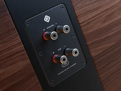 Speaker Wip 01 (3d) 3d aluminum anodized black brushed real render speaker terminal walnut