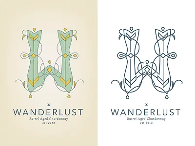 Wanderlust chardonnay green lettering travel w wine label