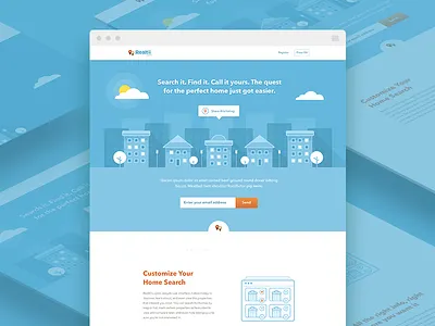 Realtii / Homepage blue cityscape clean flat home homepage houses light minimal
