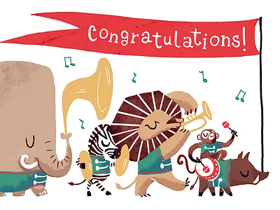 Congratulations! animals band banner congratulations illustration instruments music parade