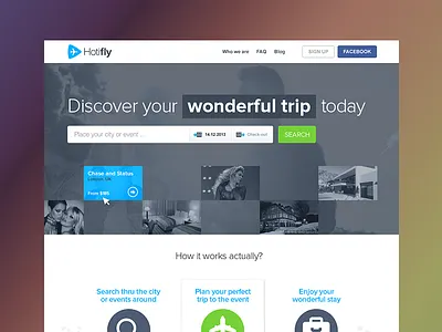 Hotifly HP concept events hotels hotifly simple travel trip