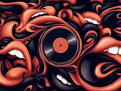 Lips, Love, Lust design dj lips love lust mouth mural music organic record teeth vinyl