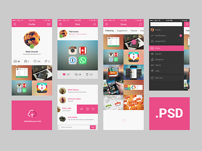 Freebie + Invitations + Dribbble app concept app comments dribbble freebie invitation ios7 list profile psd ui ui kit