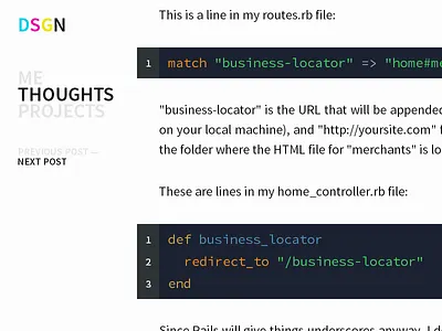DSGN* post with code snippets blog code dsgn personal portfolio