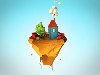 Island 3d cinema 4d compositing low poly moek polygons postproduction