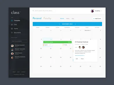 Class App Calendar app calendar chat event modal ui university web