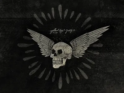 Winged Skull black bw grit hand drawn monotone skull texture type white wing wood