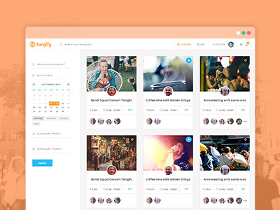 Hangify - Discovery Web page dashboard design events search ui ux web web design