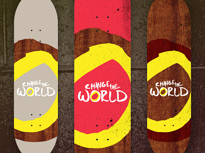 Change The World Skateboards brick custom handwritten red skateboard type wood yellow