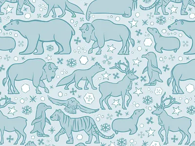 Postcard Pattern animals card drawing elk fox holiday illustration pattern penguin snowflake tiger winter