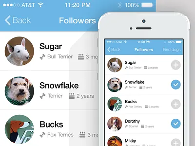 Followers dog dogs followers friends friends list interface ios7 iphone list ui ux woof.