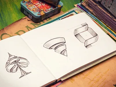 Logotypes collection arrow card id identity logo logotype notepad pencil sketch tape wood