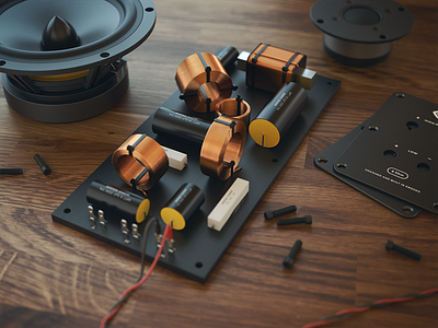 Speaker Wip 03 (3d) 3d aluminum cabels crossover screws speaker tweeter vray wood woofer