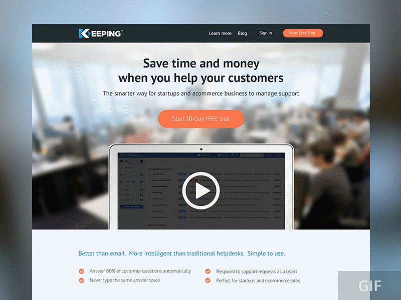 Keeping.com website redesign GIF background photo gif scroll tabbed menu tabs testimonials video