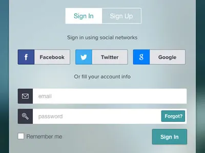 Login Form flat form green login sign in social buttons