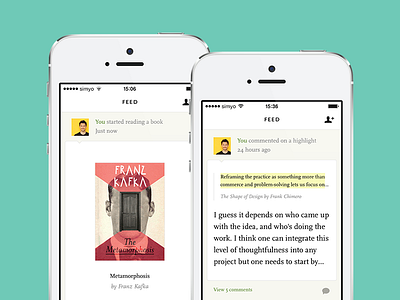 Readmill Newsfeed app comment feed ios like new newsfeed reading readmill ui ux
