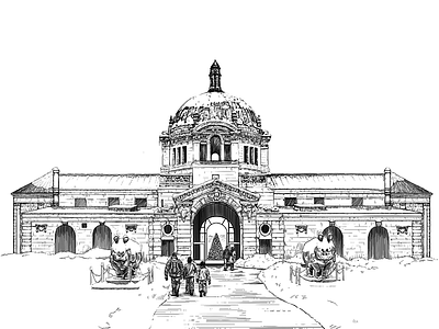 Bronx Zoo Center Holiday Card architecture card drawing etching holiday illustration illustrator postcard winter zoo