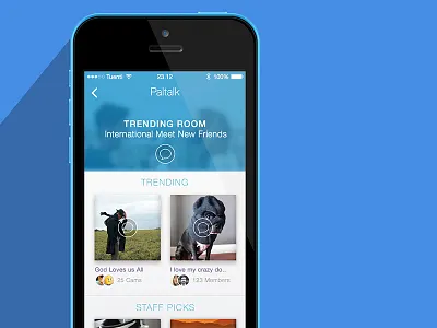 Room Feed app blue chat header ios7 list rooms ui