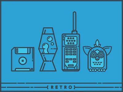 Brandfolder Retro Ad Assets brandfolder brick phone floppy disk furby illustration lava lamp minimal retro
