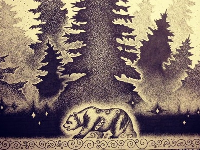 Forest of Ursa Major art artwork bear dotwork drawing fine art illustration nature pen and ink pointillism stippling tattoo flash