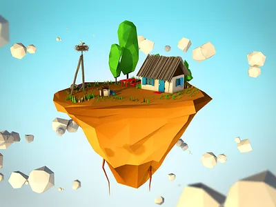 Village 3d cinema 4d compositing island low poly moek nature polygons postproduction