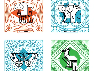 Woodburl Coasters animals coffee illustration patterns wood burl