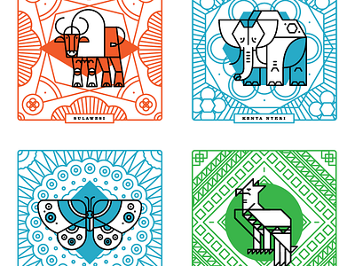 Woodburl Coasters animals coffee illustration patterns wood burl