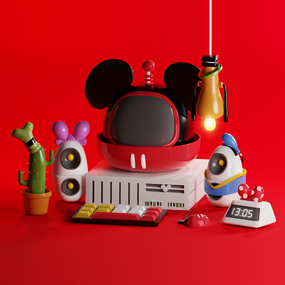 Mickey Mouse Desktop PC 3d 3d art 3d illustration blender cute design disney illustration isometric mickey mouse