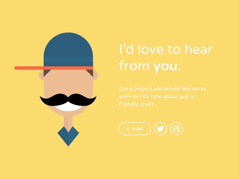 Portfolio contact page contact flat illustration personal portfolio typography web web design webdesign yellow