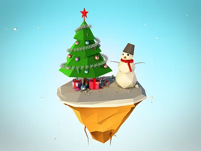 New year island 3d cinema 4d compositing island low poly moek nature polygons postproduction