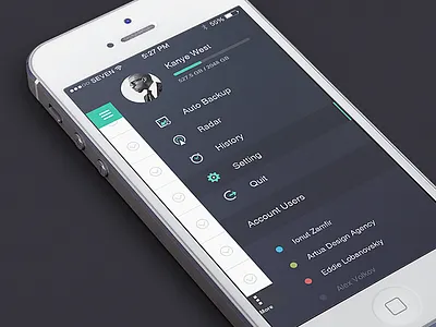 Menu Dashboard auto backup ios menu radar setting seven slider
