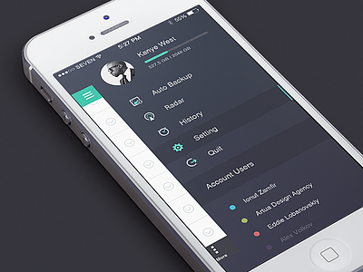 Menu Dashboard auto backup ios menu radar setting seven slider