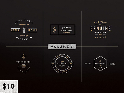 Vintage Logo Kit: Volume Five branding crest design emblem icon set insignia logo mark texture typography vintage wordmark