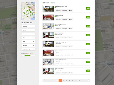 Search Results filters flat map pagination pins price real estate search search results slider web