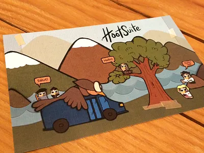 HootBus Postcard cardboard craft hootbus hootsuite international owls postcard tape