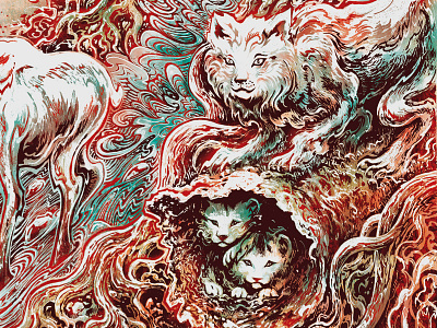 Benjamin Reines And The Blood Machine Band canada cat cover digital drawing illustration line lynx process record traditional