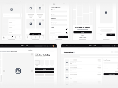 Fashion Shopping Platform Wireframes fashion low fidelity minimalistic mockups shop sketch store ui user flow ux white wireframes