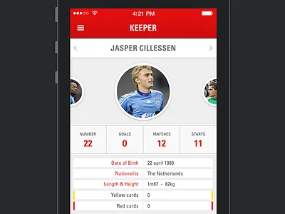 Player profile ajax clean flat football football app ios7 player player profile profile red